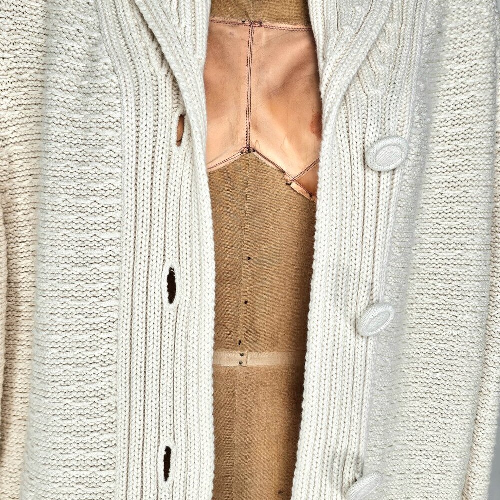 Shipley & Halmos Cotton Cashmere Shawl Collar Cardigan Cream Size L - Picture 9 of 16